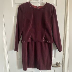 Vintage Burgundy Studded-Dress |
